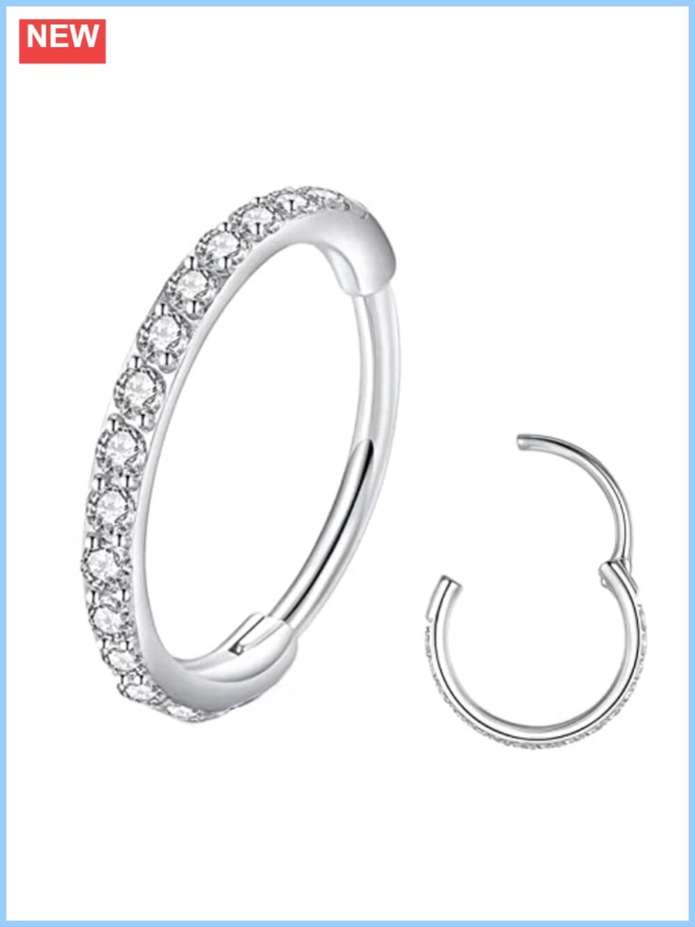 316L Surgical Steel Clear CZ Nose Ring Cartilage Hoop 20G 8mm